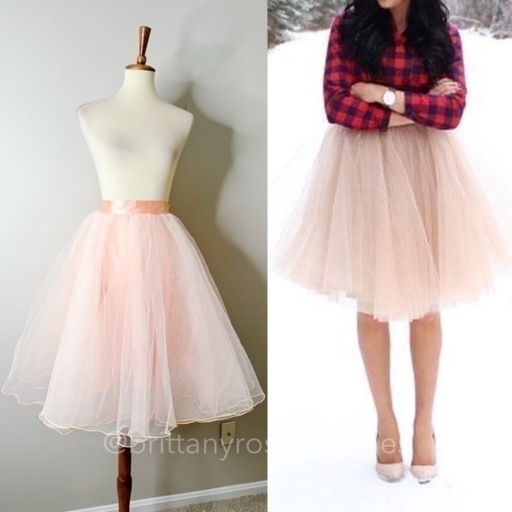 Space 46 Boutique Blush Pink Tulle Midi Skirt